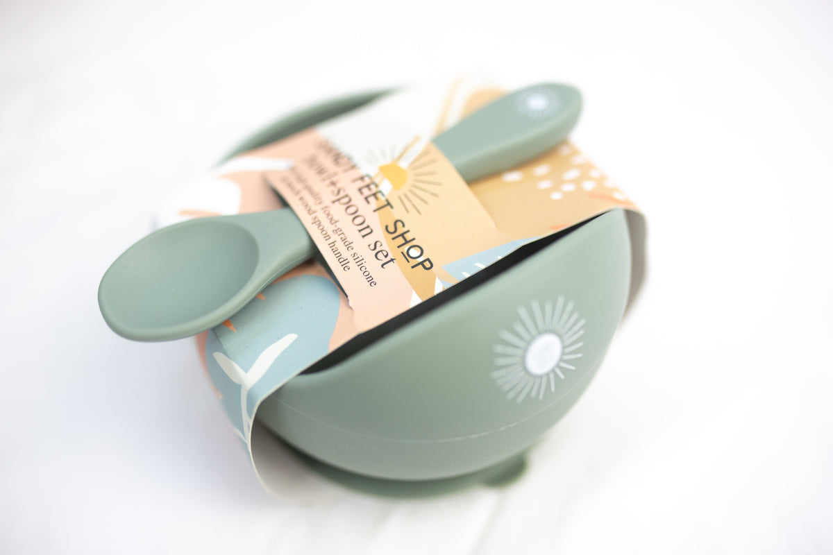 Silicone Bowl and Spoon Set in Sage